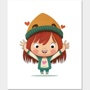 Cute Girl Cartoon Character, Posters and Art